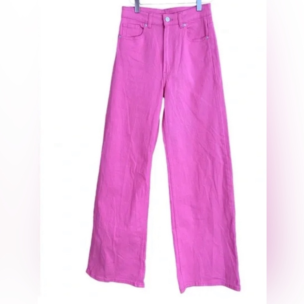 Zara Pink High Rise Wide Leg Jeans Barbiecore Y2K Denim Pants Size 4 statement